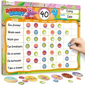 D-FantiX Behavior Reward Chart System - Pad with 27 Chore Chart for Multiple Kids, Reward Sticker Charts to Motivate Responsibility and Good Behavior, 2280 Reward Stickers & 48 Incentive Stickers