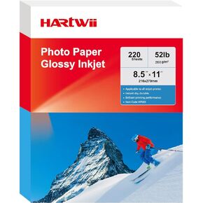 220 Sheets Inkjet Glossy Thin Paper 8.5x11 inch 30lb 120gsm A4 Letter Size For Brochure Printing, CustomChip Bag Party Favors,Single Side, Suitable for All Dye Ink HP001