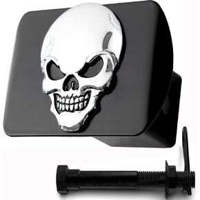 100% Metal Skull 3D Emblem Hitch Cover Fits 2" Receivers (Black Red on Black)
