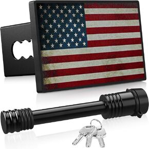 Boslla Trailer Hitch Cover, Heavy Metal American Flag Hitch Cover for 2 inch Receivers, Tow Hitch Covers with 5/8-Inch Pin Diameter Trailer Hitch Lock for Trucks Cars SUVs