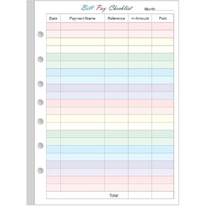 Payment Checklist Refills - 50 Sheets/100 Pages Colorful Monthly Budget Forms for A5 Binder, 6 Hole Punched, 100 gsm White Paper, 5.8" x 8.3"