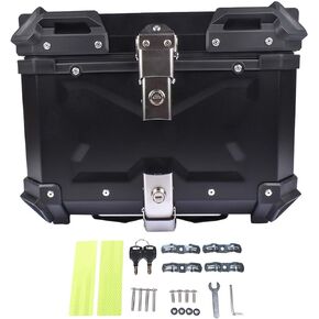 AKWH Black 45L Motorcycle Top Case, Waterproof Aluminum Motorcycle Trunk Top Box - Tour Tail Box with Security Lock for Store Helmet Luggage, Universal Motorcycle Accessories