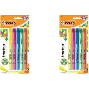 BIC Brite Liner Highlighters, Chisel Tip, 5-Count Pack of Highlighters Assorted Colors, Ideal Highlighter Set for Organizing and Coloring