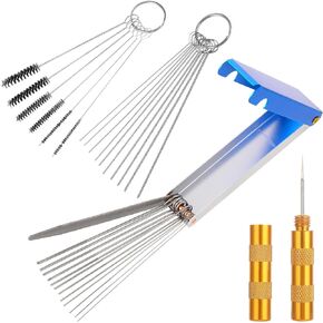 Carburetor Cleaning Kit Carb Cleaner Carburetors Carbon Dirt Jet Remove Cleaner - Stainless Steel 13 Cleaning Wires Set + 5 Nylon Brushes + 10 Cleaning Needles + 1 Sharp Pick