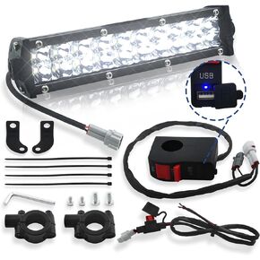 Dirt Bike Light Bar Kit with USB Socket Compatible for Honda CRF110 CRF250R CRF450R,for Kawasaki KLX110 KX250F KX450F,for Yamaha TTR110 YZ125,for Suzuki RM85 & Universal Fit Most 7/8"Handlebars