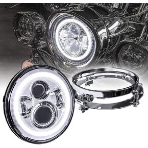 TRUE MODS 7" LED Headlight for Harley Davidson + Mounting Bracket [Black-Finish] [HALO DRL] [4500 Lumen] [H4 Converter Plug n Play] Touring Dyna Electra Glide Road King Softail Fatboy Road Street