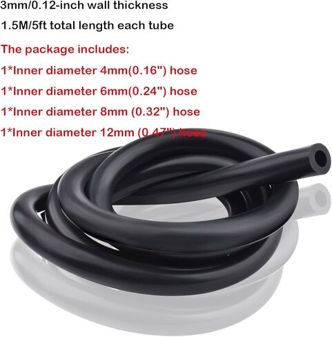 4 قطع 5FT سيليكون مجموعة خرطوم أنابيب فراغ، ارتفاع درجة الحرارة السيارات المعدلة كمية الهواء الأنابيب، ID 5/32 "1/4" 5/16 "1/2"، جدار سميك 1/8 "، أسود in Kuwait