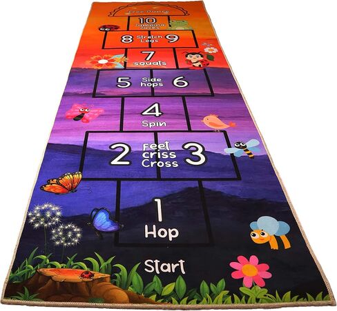 Hopscotch Rug - Kids Rug - Playroom Rug for Kids Room, Daycare, Nursery - Cute Indoor or Outdoor Play Carpet for Children - Fun, Educational Games for Boys & Girls (Black) in Saudi Arabia