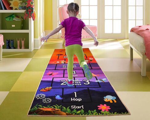 Hopscotch Rug - Kids Rug - Playroom Rug for Kids Room, Daycare, Nursery - Cute Indoor or Outdoor Play Carpet for Children - Fun, Educational Games for Boys & Girls (Black) in Saudi Arabia