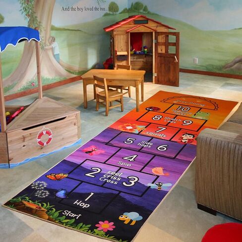 Hopscotch Rug - Kids Rug - Playroom Rug for Kids Room, Daycare, Nursery - Cute Indoor or Outdoor Play Carpet for Children - Fun, Educational Games for Boys & Girls (Black) in Saudi Arabia