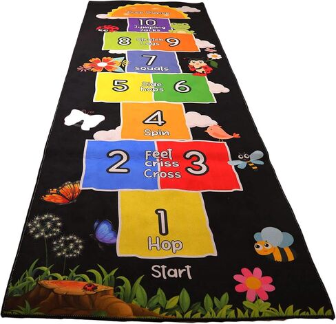 Hopscotch Rug - Kids Rug - Playroom Rug for Kids Room, Daycare, Nursery - Cute Indoor or Outdoor Play Carpet for Children - Fun, Educational Games for Boys & Girls (Black) in Saudi Arabia