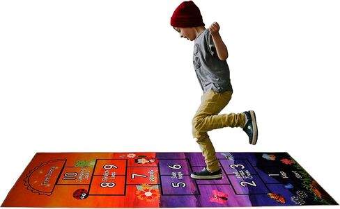 Hopscotch Rug - Kids Rug - Playroom Rug for Kids Room, Daycare, Nursery - Cute Indoor or Outdoor Play Carpet for Children - Fun, Educational Games for Boys & Girls (Black) in Saudi Arabia