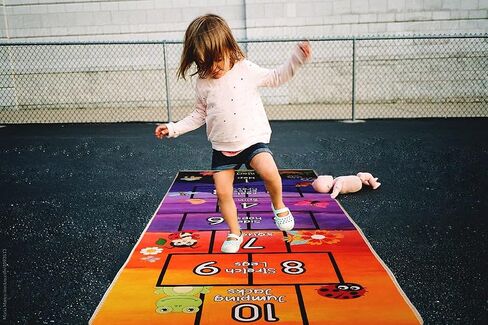 Hopscotch Rug - Kids Rug - Playroom Rug for Kids Room, Daycare, Nursery - Cute Indoor or Outdoor Play Carpet for Children - Fun, Educational Games for Boys & Girls (Black) in Saudi Arabia