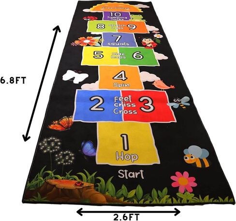 Hopscotch Rug - Kids Rug - Playroom Rug for Kids Room, Daycare, Nursery - Cute Indoor or Outdoor Play Carpet for Children - Fun, Educational Games for Boys & Girls (Black) in Saudi Arabia