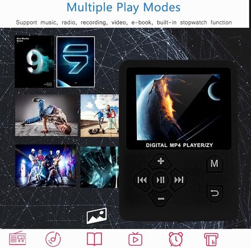 مشغل MP3، مشغل موسيقى محمول، بطاقة ذاكرة 32 جيجا، وضع متعدد اللاعبين لمدة 6 إلى 8 ساعات تشغيل متواصل، سهل التشغيل مشغل موسيقى HiFi MP4 (أسود) in Saudi Arabia