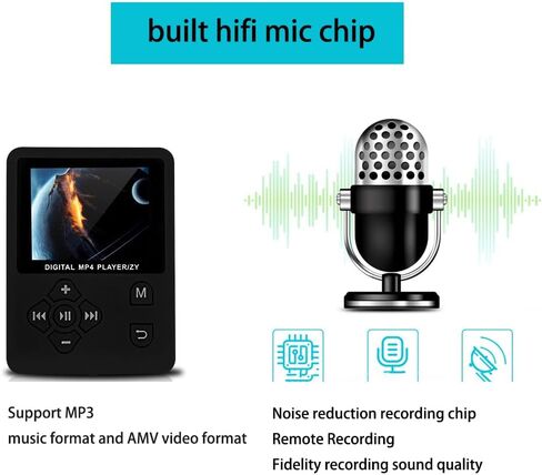 مشغل MP3، مشغل موسيقى محمول، بطاقة ذاكرة 32 جيجا، وضع متعدد اللاعبين لمدة 6 إلى 8 ساعات تشغيل متواصل، سهل التشغيل مشغل موسيقى HiFi MP4 (أسود) in Saudi Arabia