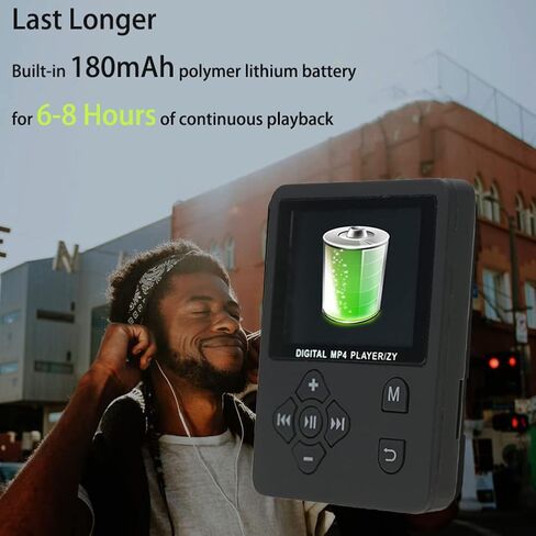 مشغل MP3، مشغل موسيقى محمول، بطاقة ذاكرة 32 جيجا، وضع متعدد اللاعبين لمدة 6 إلى 8 ساعات تشغيل متواصل، سهل التشغيل مشغل موسيقى HiFi MP4 (أسود) in Saudi Arabia