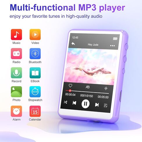 مشغل MP3 MECHEN بسعة 64 جيجابايت، بلوتوث 5.3 مع شاشة لمس كاملة 2.4 بوصة، مشغل موسيقى رقمي محمول مع مكبر صوت، راديو FM، تسجيل الخط، صوت HiFi بدون فقدان، يدعم حتى 128 جيجابايت. (أسود) in Saudi Arabia