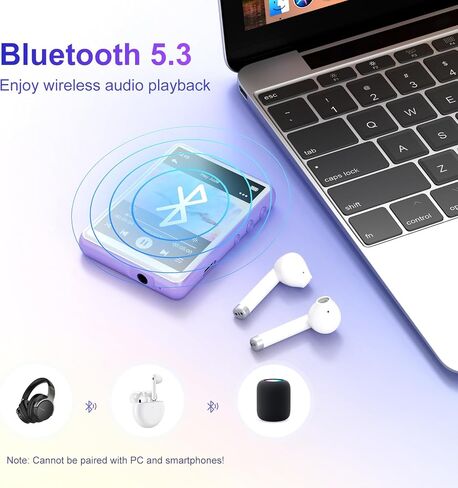 مشغل MP3 MECHEN بسعة 64 جيجابايت، بلوتوث 5.3 مع شاشة لمس كاملة 2.4 بوصة، مشغل موسيقى رقمي محمول مع مكبر صوت، راديو FM، تسجيل الخط، صوت HiFi بدون فقدان، يدعم حتى 128 جيجابايت. (أسود) in Saudi Arabia