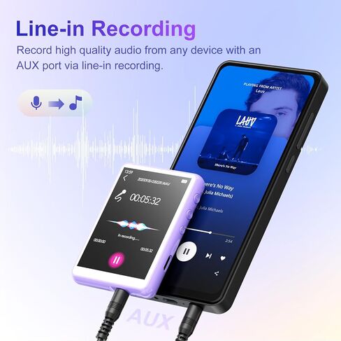 مشغل MP3 MECHEN بسعة 64 جيجابايت، بلوتوث 5.3 مع شاشة لمس كاملة 2.4 بوصة، مشغل موسيقى رقمي محمول مع مكبر صوت، راديو FM، تسجيل الخط، صوت HiFi بدون فقدان، يدعم حتى 128 جيجابايت. (أسود) in Saudi Arabia