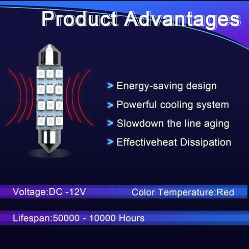 24 قطعة من مصابيح LED الداخلية البديلة، مصابيح السيارة الداخلية، مجموعة مصابيح السيارة LED على شكل قبة T10 31 مم 42 مم، تستخدم لأضواء قبة الخريطة وملحقات أضواء لوحة الترخيص (أحمر) in Kuwait