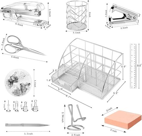 منظمات مكتبية وإكسسوارات لوازم مكتبية مجموعة 12 قطعة مع دباسة أكريليك، مزيل دبابيس، حامل أقلام، مشابك، مقص، حامل هاتف، قلم واحد إلخ in Kuwait