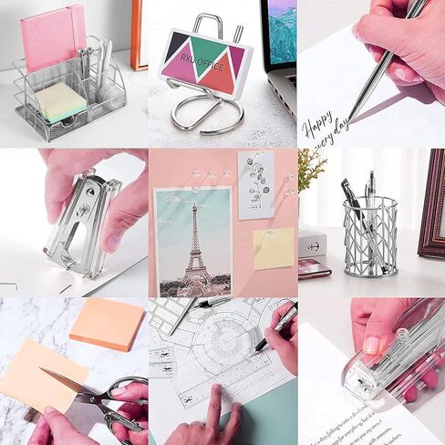 منظمات مكتبية وإكسسوارات لوازم مكتبية مجموعة 12 قطعة مع دباسة أكريليك، مزيل دبابيس، حامل أقلام، مشابك، مقص، حامل هاتف، قلم واحد إلخ in Kuwait