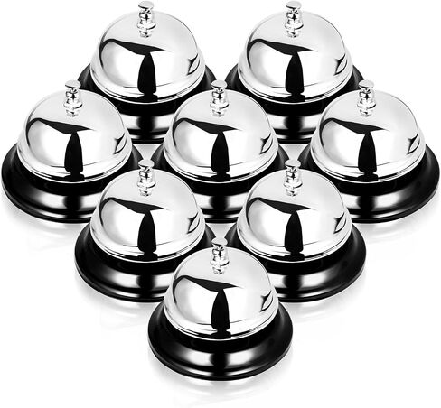 8PCS Service Bell, Big Metal Call Bell Desk Bell Counter Ring Bell for Service Front Desk Bell for Kitchen Restaurant Bar Hotel School Pet Dog Training, 3.35 Inch Diameter, Silver in Saudi Arabia