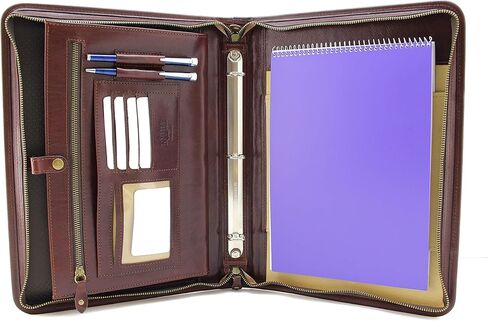 Noda Zippered Padfolio Portfolio Binder, Interview Resume Document Organizer. Internal Holders for iPad/Tablet (up to 10.1"), Phone & Business Cards. Genuine Leather Case.Letter-Sized Notepad (Red) in Saudi Arabia