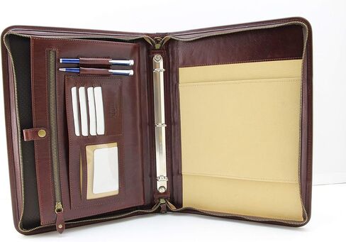 Noda Zippered Padfolio Portfolio Binder, Interview Resume Document Organizer. Internal Holders for iPad/Tablet (up to 10.1"), Phone & Business Cards. Genuine Leather Case.Letter-Sized Notepad (Red) in Saudi Arabia