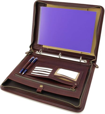 Noda Zippered Padfolio Portfolio Binder, Interview Resume Document Organizer. Internal Holders for iPad/Tablet (up to 10.1"), Phone & Business Cards. Genuine Leather Case.Letter-Sized Notepad (Red) in Saudi Arabia