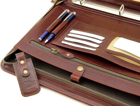 Noda Zippered Padfolio Portfolio Binder, Interview Resume Document Organizer. Internal Holders for iPad/Tablet (up to 10.1"), Phone & Business Cards. Genuine Leather Case.Letter-Sized Notepad (Red) in Saudi Arabia