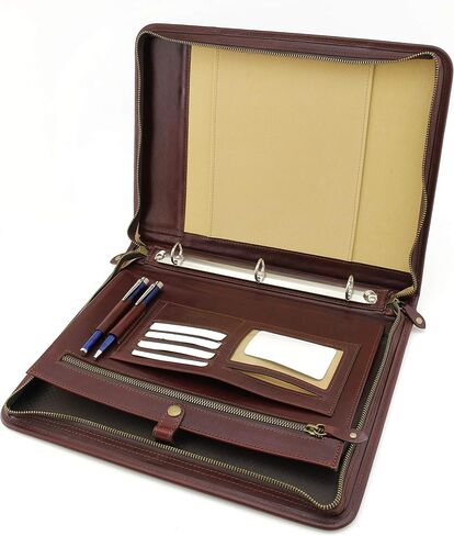 Noda Zippered Padfolio Portfolio Binder, Interview Resume Document Organizer. Internal Holders for iPad/Tablet (up to 10.1"), Phone & Business Cards. Genuine Leather Case.Letter-Sized Notepad (Red) in Saudi Arabia