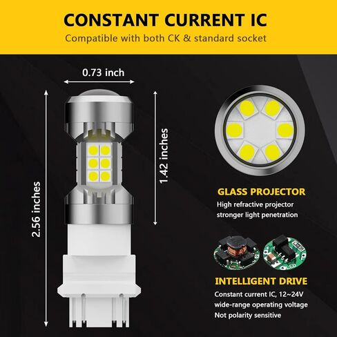 PHINLION 3200 Lumens 3157 LED لمبة بيضاء، 6000K فائقة السطوع 3056 3156 3057 4114 4157 لمبة LED للنسخ الاحتياطي للأضواء العكسية وأضواء الجري النهارية DRL، حزمة من 2 in Kuwait