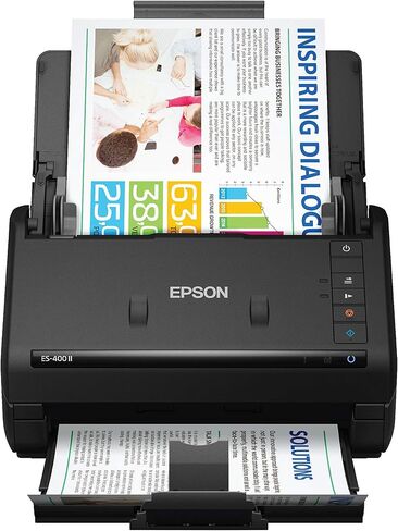 ماسح ضوئي للمستندات المكتبية الملونة على الوجهين من Epson Workforce ES-400 II لأجهزة الكمبيوتر الشخصية وأجهزة Mac، مع وحدة تغذية المستندات التلقائية (ADF). ضمان كامل لمدة سنة (متجدد) in Kuwait