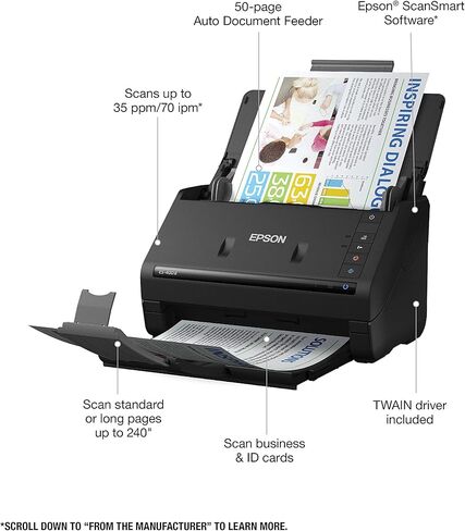 ماسح ضوئي للمستندات المكتبية الملونة على الوجهين من Epson Workforce ES-400 II لأجهزة الكمبيوتر الشخصية وأجهزة Mac، مع وحدة تغذية المستندات التلقائية (ADF). ضمان كامل لمدة سنة (متجدد) in Kuwait