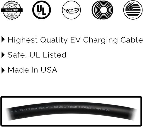 سلك تمديد Inteset 21ft 40amp J1772 EV، صنع في الولايات المتحدة الأمريكية - لمحطات شحن المركبات الكهربائية، حقيبة الحمل، كابل فائق المرونة، الأجزاء المدرجة في UL in Kuwait