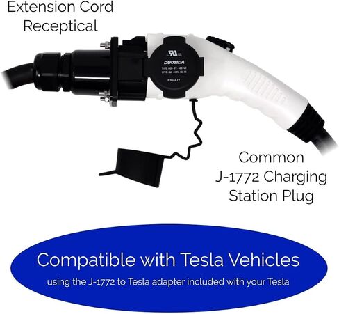 سلك تمديد Inteset 21ft 40amp J1772 EV، صنع في الولايات المتحدة الأمريكية - لمحطات شحن المركبات الكهربائية، حقيبة الحمل، كابل فائق المرونة، الأجزاء المدرجة في UL in Kuwait