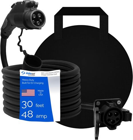 سلك تمديد Inteset 21ft 40amp J1772 EV، صنع في الولايات المتحدة الأمريكية - لمحطات شحن المركبات الكهربائية، حقيبة الحمل، كابل فائق المرونة، الأجزاء المدرجة في UL in Kuwait