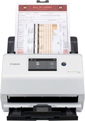 الماسح الضوئي لمستندات الأعمال imageFORMULA R50 من Canon للكمبيوتر الشخصي وأجهزة Mac - المسح الضوئي على الوجهين الملون - الاتصال بكابل USB أو شبكة Wi-Fi - شاشة LCD تعمل باللمس - وحدة تغذية المستندات التلقائية - إعداد سهل in Saudi Arabia