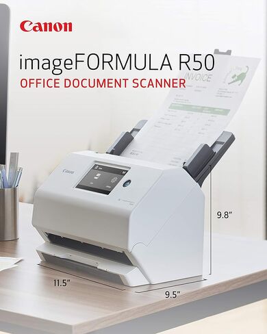 الماسح الضوئي لمستندات الأعمال imageFORMULA R50 من Canon للكمبيوتر الشخصي وأجهزة Mac - المسح الضوئي على الوجهين الملون - الاتصال بكابل USB أو شبكة Wi-Fi - شاشة LCD تعمل باللمس - وحدة تغذية المستندات التلقائية - إعداد سهل in Saudi Arabia