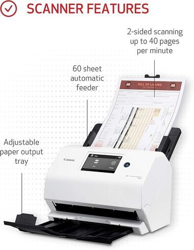الماسح الضوئي لمستندات الأعمال imageFORMULA R50 من Canon للكمبيوتر الشخصي وأجهزة Mac - المسح الضوئي على الوجهين الملون - الاتصال بكابل USB أو شبكة Wi-Fi - شاشة LCD تعمل باللمس - وحدة تغذية المستندات التلقائية - إعداد سهل in Saudi Arabia