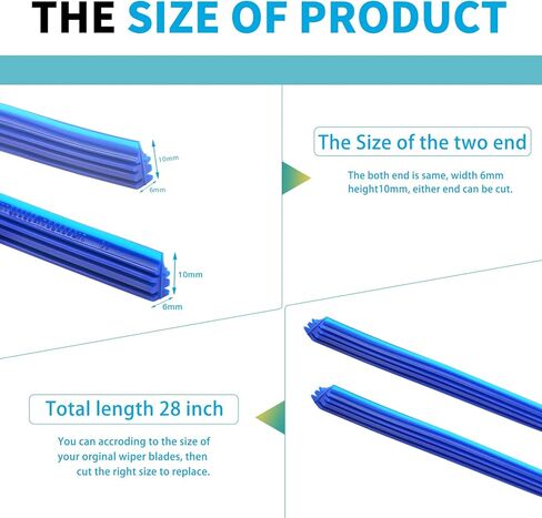 شفرات ممسحة الزجاج الأمامي بدون إطار من ZOFFI قابلة لإعادة التعبئة مقاس 28 بوصة، عبوة زرقاء مكونة من 4 قطع، حجم قابل للتعديل من عبوة المطاط العالمية للممسحة in Kuwait