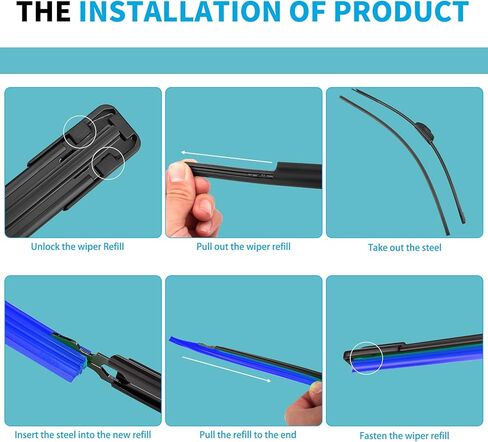 شفرات ممسحة الزجاج الأمامي بدون إطار من ZOFFI قابلة لإعادة التعبئة مقاس 28 بوصة، عبوة زرقاء مكونة من 4 قطع، حجم قابل للتعديل من عبوة المطاط العالمية للممسحة in Kuwait
