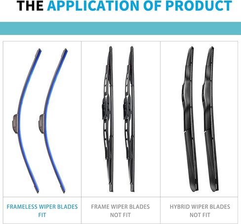 شفرات ممسحة الزجاج الأمامي بدون إطار من ZOFFI قابلة لإعادة التعبئة مقاس 28 بوصة، عبوة زرقاء مكونة من 4 قطع، حجم قابل للتعديل من عبوة المطاط العالمية للممسحة in Kuwait