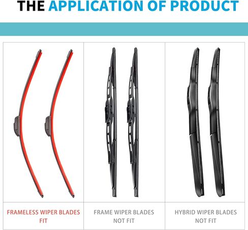 شفرات ممسحة الزجاج الأمامي بدون إطار من ZOFFI قابلة لإعادة التعبئة مقاس 28 بوصة، عبوة حمراء مكونة من 4 قطع، حجم قابل للتعديل من عبوة المطاط العالمية للممسحة in Kuwait