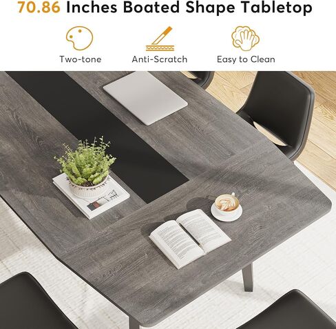 طاولة غرفة الاجتماعات LITTLE TREE بطول 6 أقدام، مقاس 70.86 طولًا × 35.43 عرضًا × 29.52 ارتفاعًا، طاولة اجتماعات على شكل قارب للندوات. رمادي in Saudi Arabia