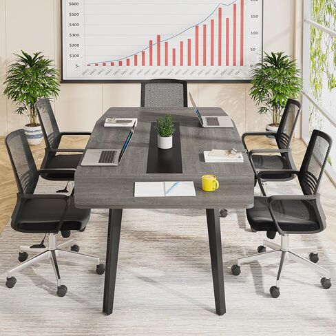 طاولة غرفة الاجتماعات LITTLE TREE بطول 6 أقدام، مقاس 70.86 طولًا × 35.43 عرضًا × 29.52 ارتفاعًا، طاولة اجتماعات على شكل قارب للندوات. رمادي in Kuwait