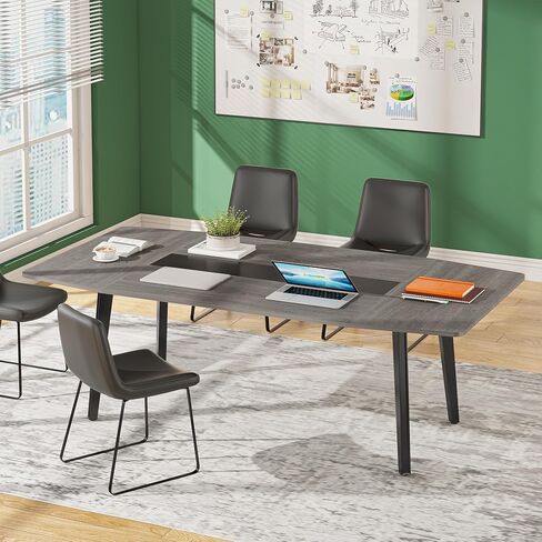 طاولة غرفة الاجتماعات LITTLE TREE بطول 6 أقدام، مقاس 70.86 طولًا × 35.43 عرضًا × 29.52 ارتفاعًا، طاولة اجتماعات على شكل قارب للندوات. رمادي in Kuwait