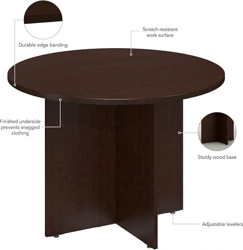 طاولة مؤتمرات مستديرة من Bush Business Furniture مع قاعدة خشبية، مكتب دائري لغرفة الاجتماعات يتسع لـ 4 مستخدمين، 42 وات، لون موكا شيري in Kuwait